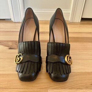 Gucci GG Marmont Leather Heel Fringed Heel